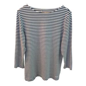 Bogner Striped 3/4 Sleeve Stretch Top Blue White 12